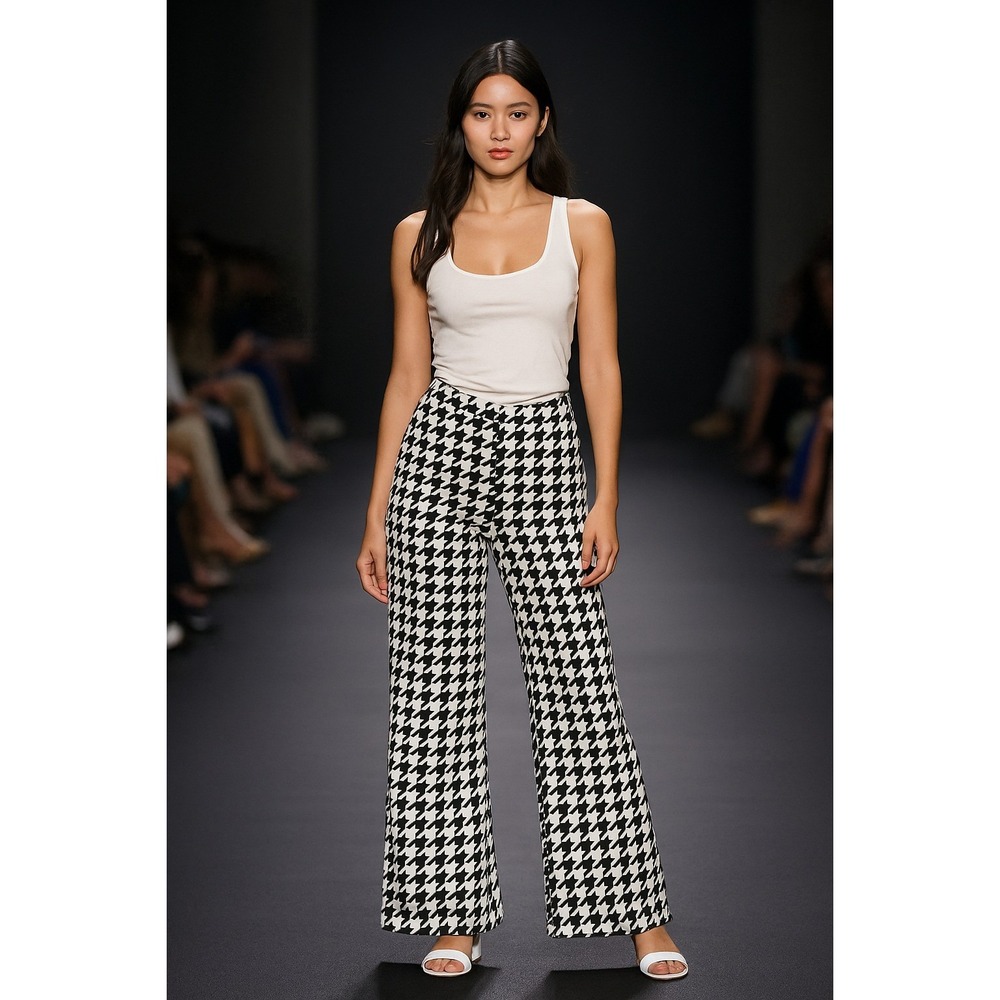 XPLUSWEAR Women's Houndstooth‎ Wide-Leg Pants Size Y10 – Stylish Black & White